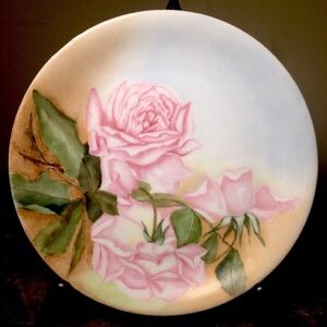 BAVARIA PLATE FEATURES HANDPAINTED CABBAGE ROSES, *ROYAL CRESCENT CHINA* CHARGER